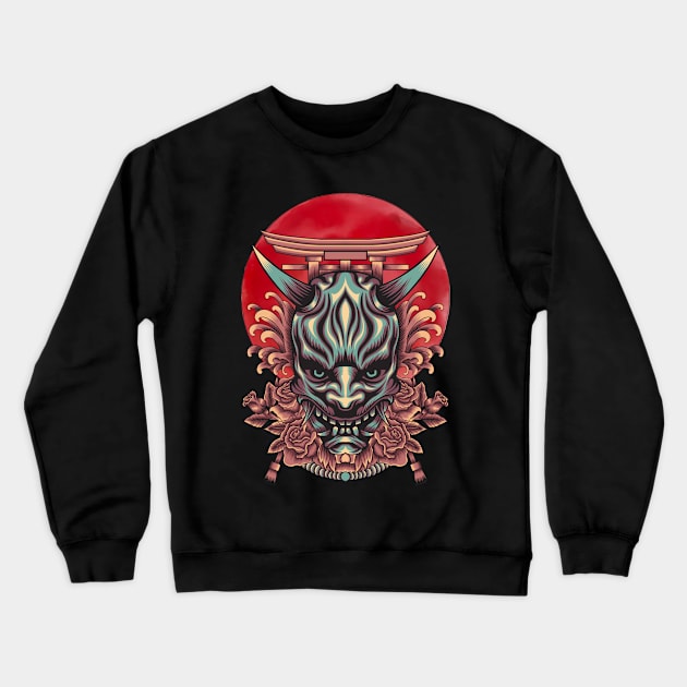 Red Moon Oni Mask Evil SIgn Crewneck Sweatshirt by Suga Collection